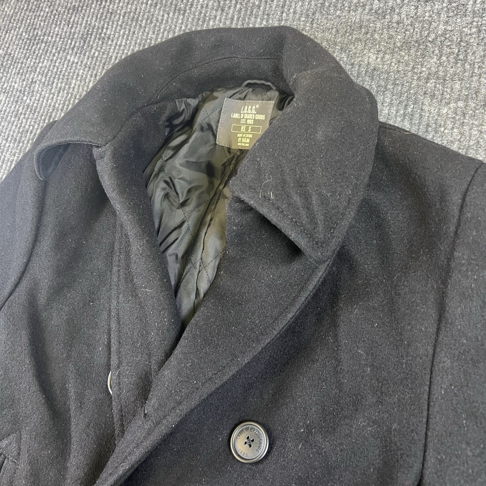 H&M L.O.G.G. Men's‎ Wool Blend Peacoat Black Size Small Double Breasted Jacket